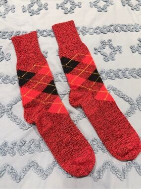 Red Argyle Men's Wool Crew Socks